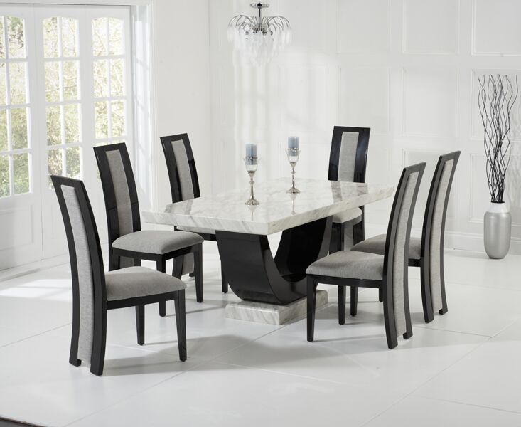 Rivilino 170cm Cream & Black Marble Dining Set