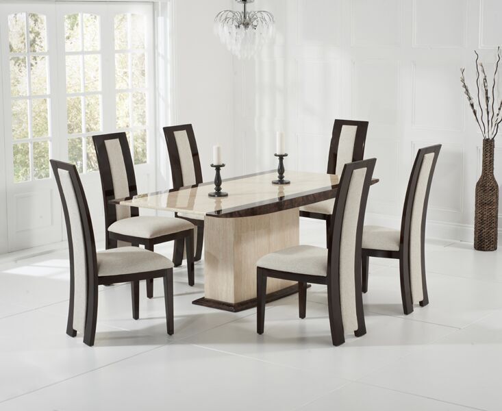 Alba 180cm Cream & Brown Marble Dining Set