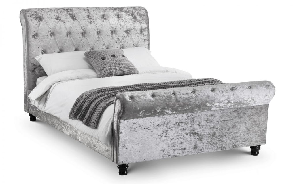 Verona Deep Button Scroll Bed - Silver